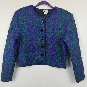 Vintage First Option Cropped Quilted Paisley Print Button Front Jacket Small
